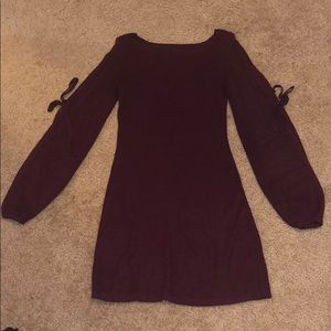 Maroon, sweater dress, open sleeves with ties, SM